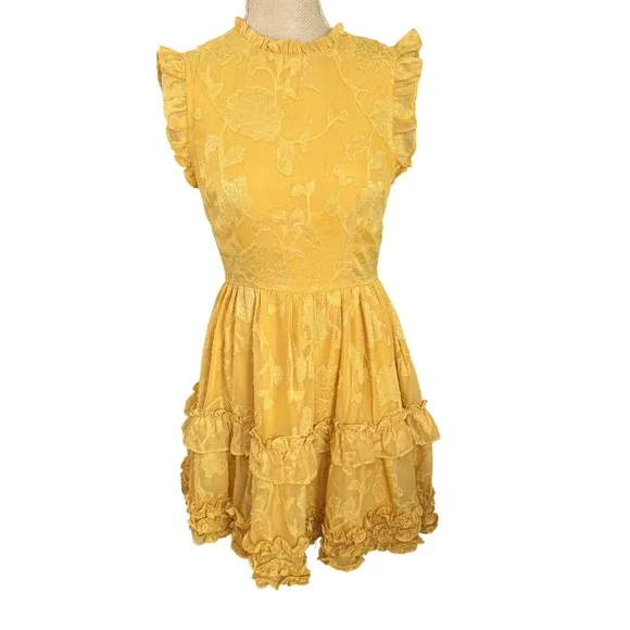 Lulus Women's XS Yellow Floral Ruffle Sleeveless Mini Dress - Picture 2 of 12